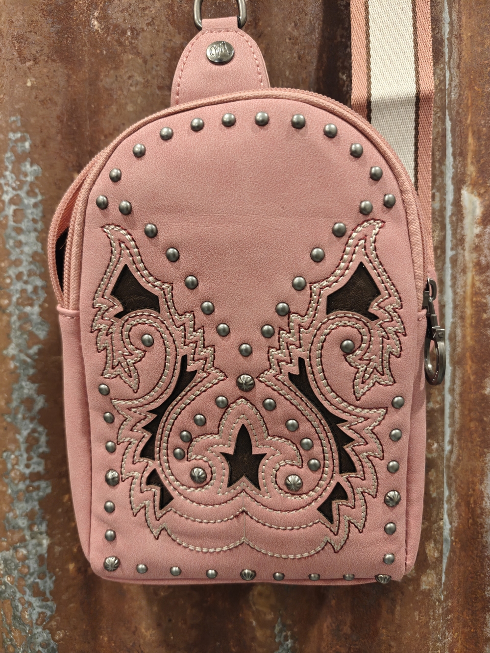 Pink Studded Crossbody Bag